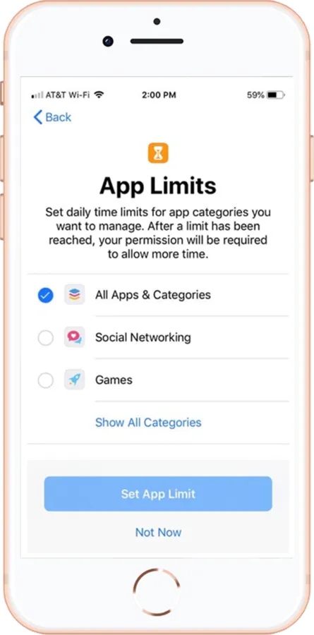 Apple Screen Time: setting app limits by category