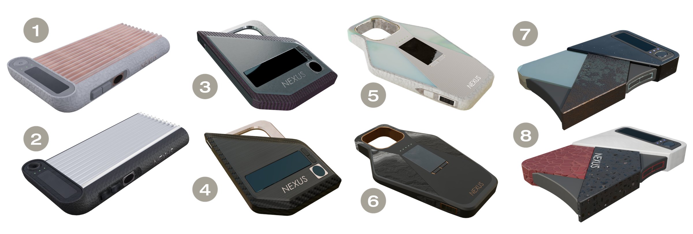 Eight hard-wallet forms that participants ranked, numbered 1 to 8